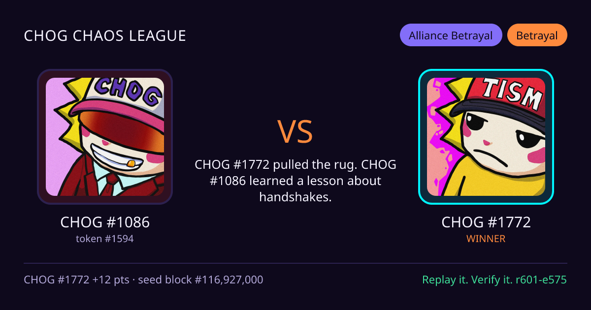 Highlight card: CHOG #1086 versus CHOG #1772