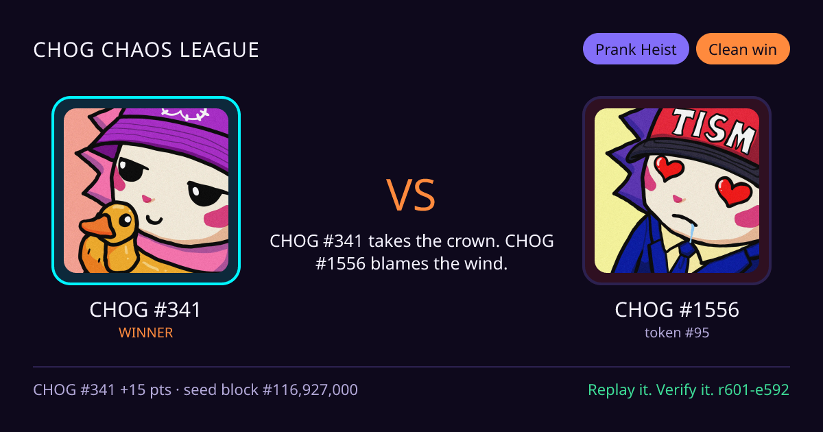 Highlight card: CHOG #341 versus CHOG #1556