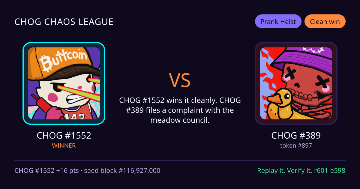 Highlight card: CHOG #1552 versus CHOG #389