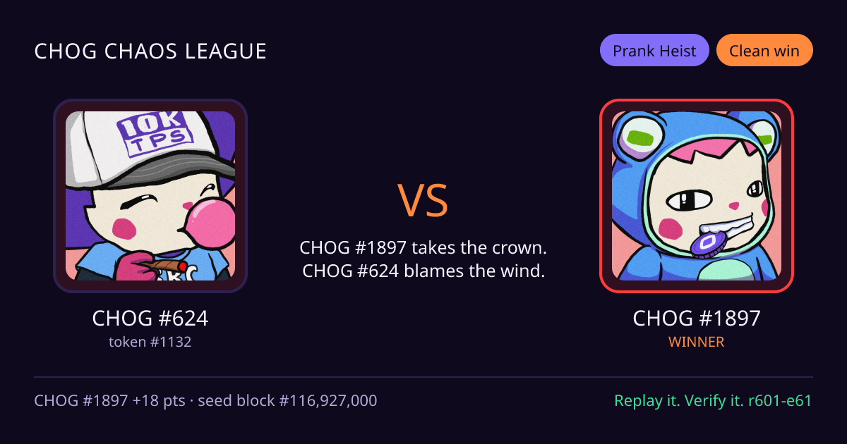 Highlight card: CHOG #624 versus CHOG #1897