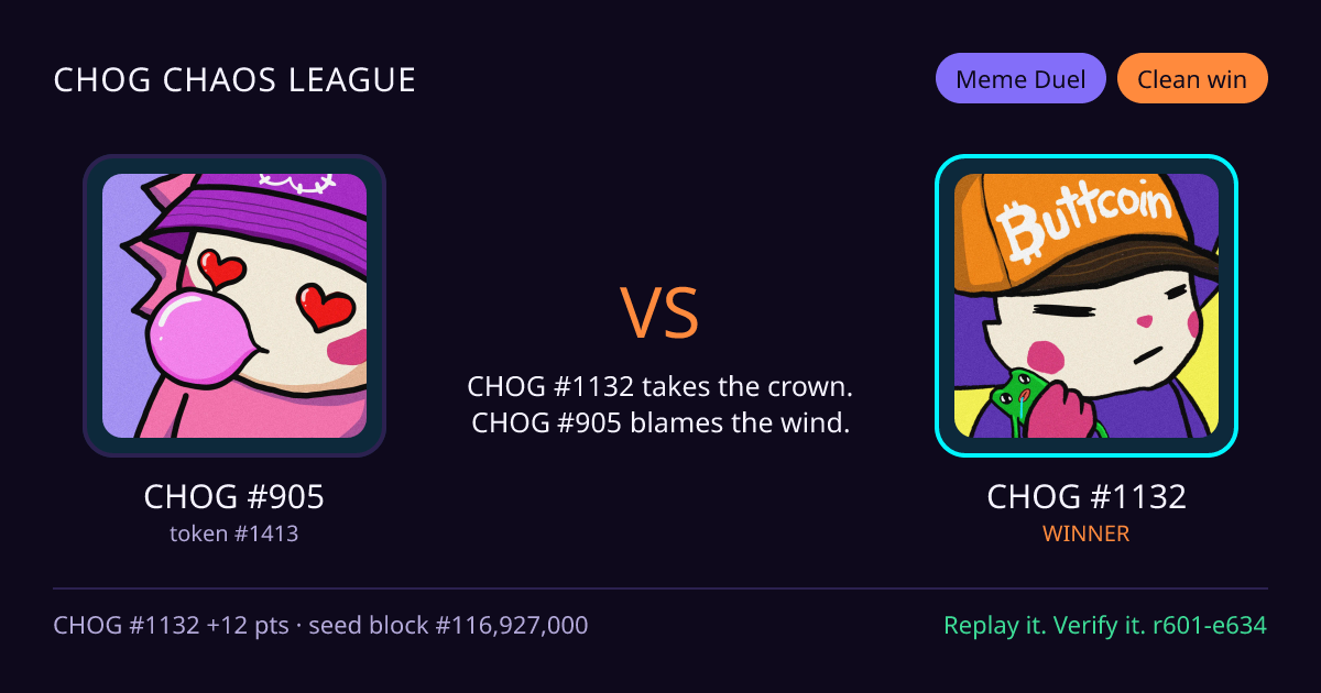 Highlight card: CHOG #905 versus CHOG #1132
