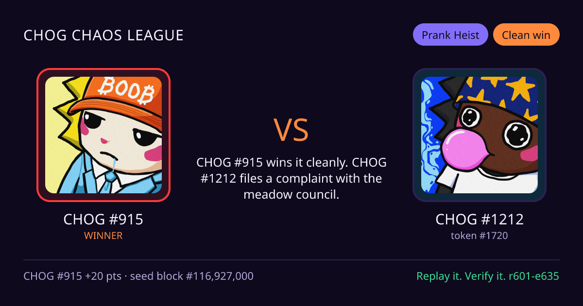 Highlight card: CHOG #915 versus CHOG #1212