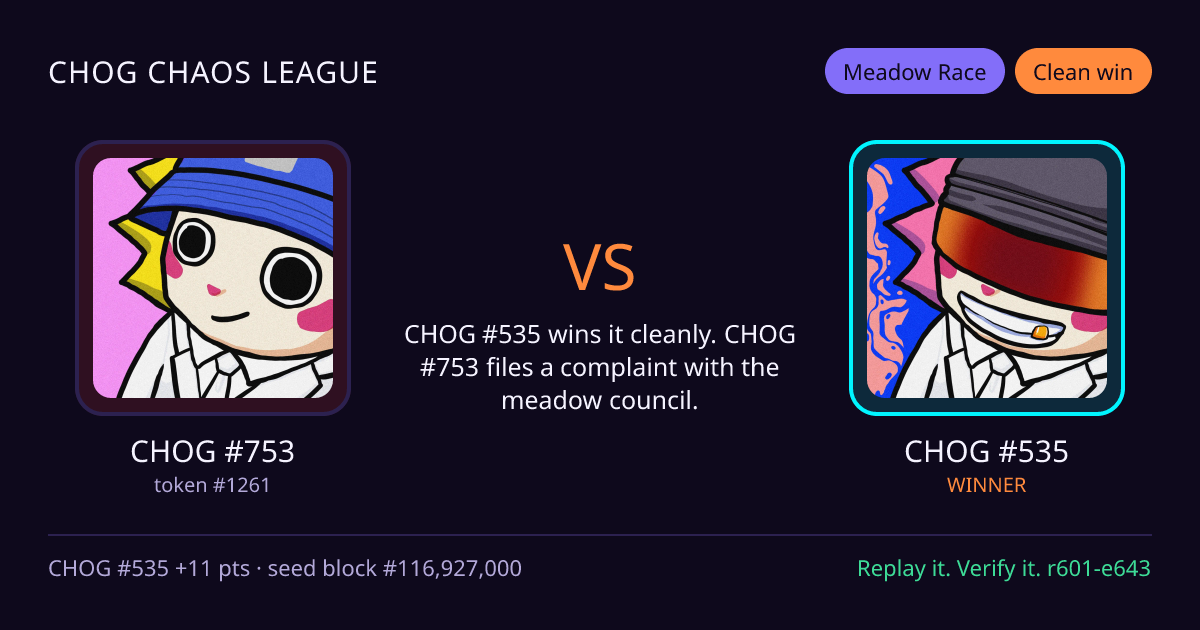 Highlight card: CHOG #753 versus CHOG #535