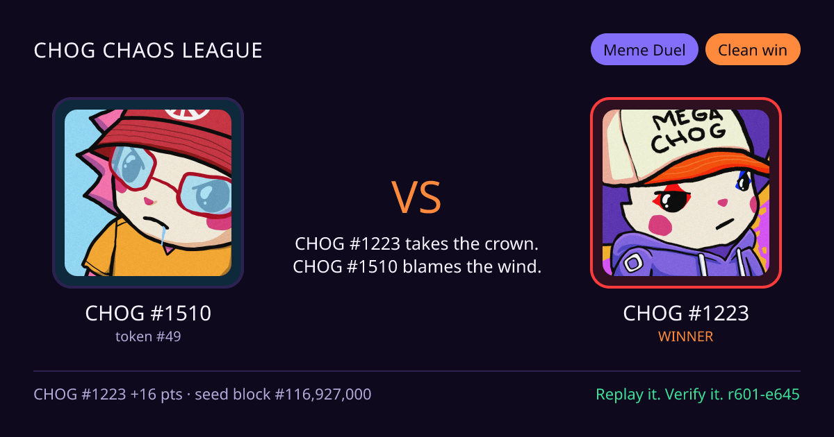 Highlight card: CHOG #1510 versus CHOG #1223