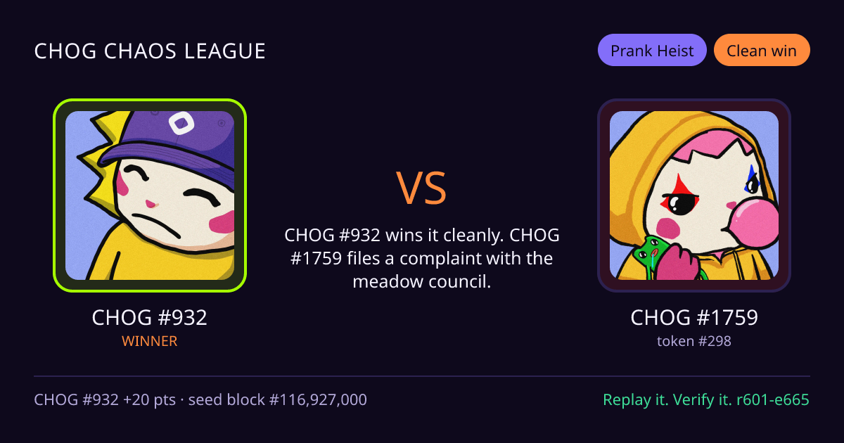 Highlight card: CHOG #932 versus CHOG #1759
