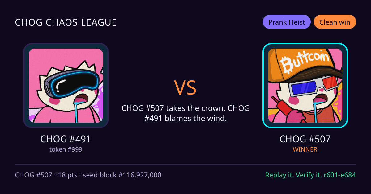 Highlight card: CHOG #491 versus CHOG #507