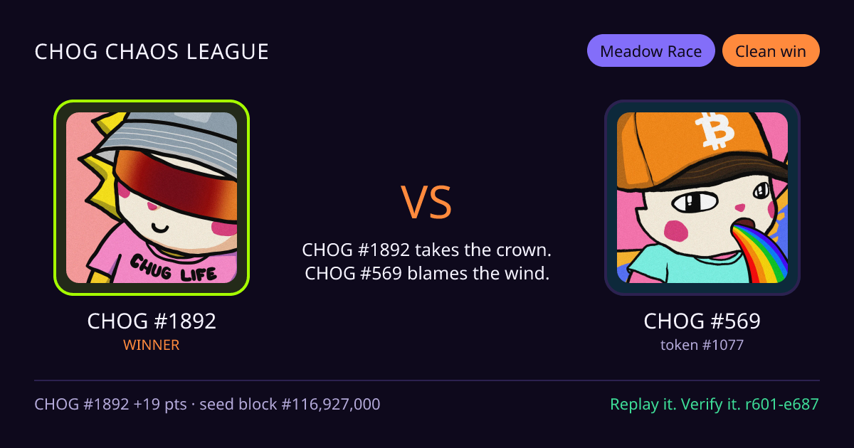 Highlight card: CHOG #1892 versus CHOG #569