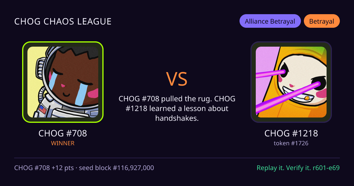 Highlight card: CHOG #708 versus CHOG #1218