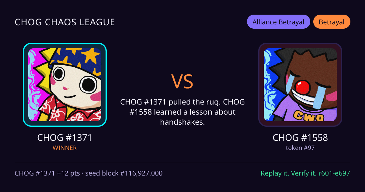 Highlight card: CHOG #1371 versus CHOG #1558