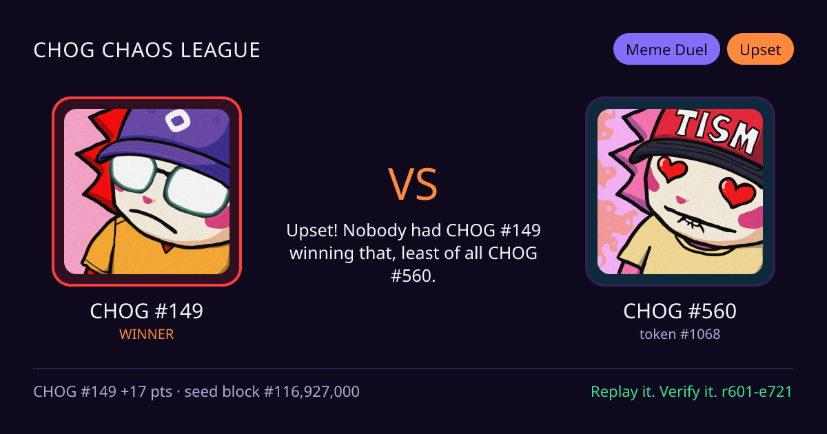 Highlight card: CHOG #149 versus CHOG #560