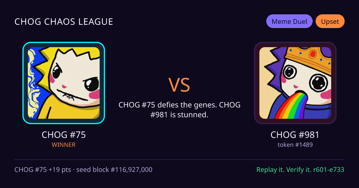 Highlight card: CHOG #75 versus CHOG #981