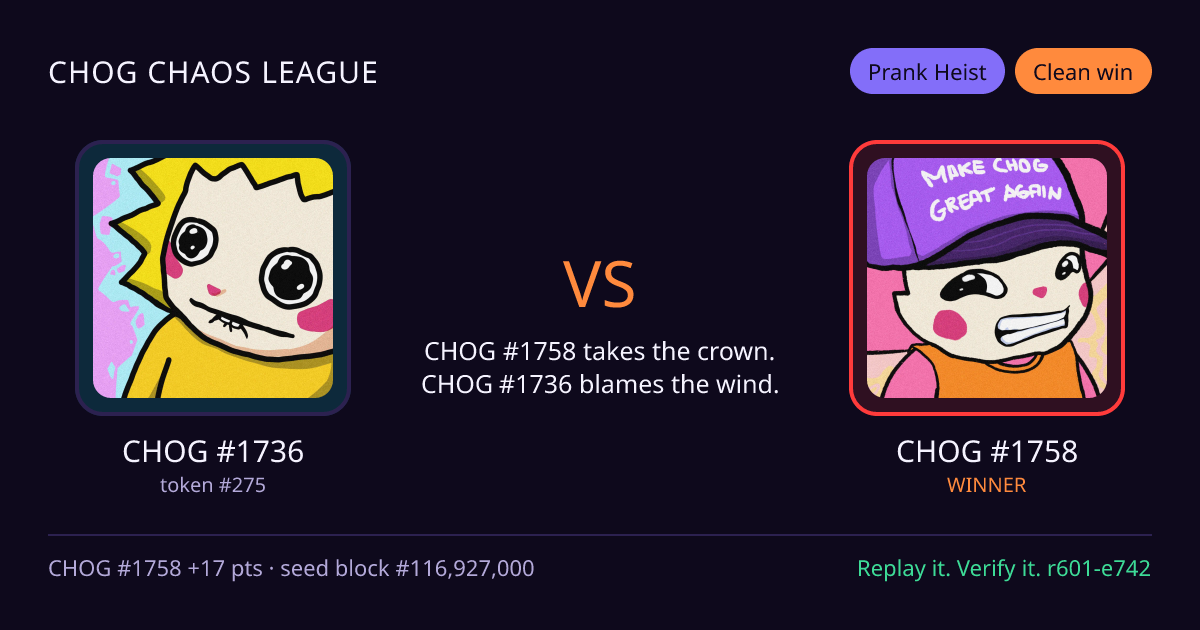 Highlight card: CHOG #1736 versus CHOG #1758