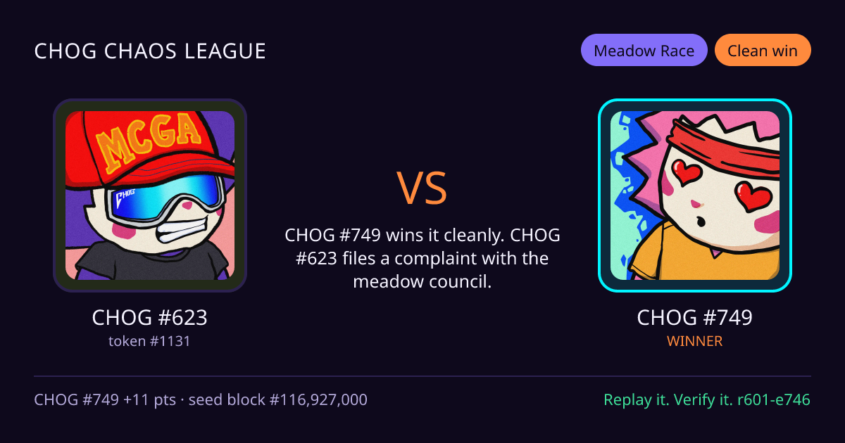Highlight card: CHOG #623 versus CHOG #749