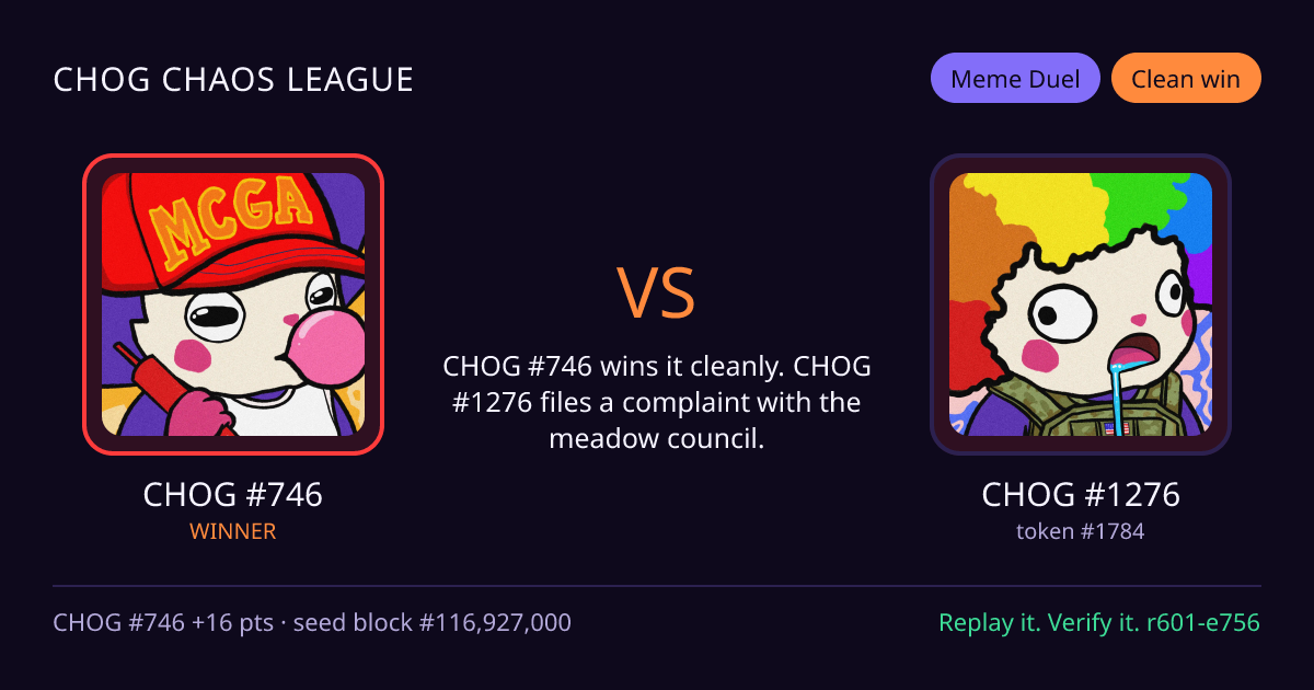 Highlight card: CHOG #746 versus CHOG #1276