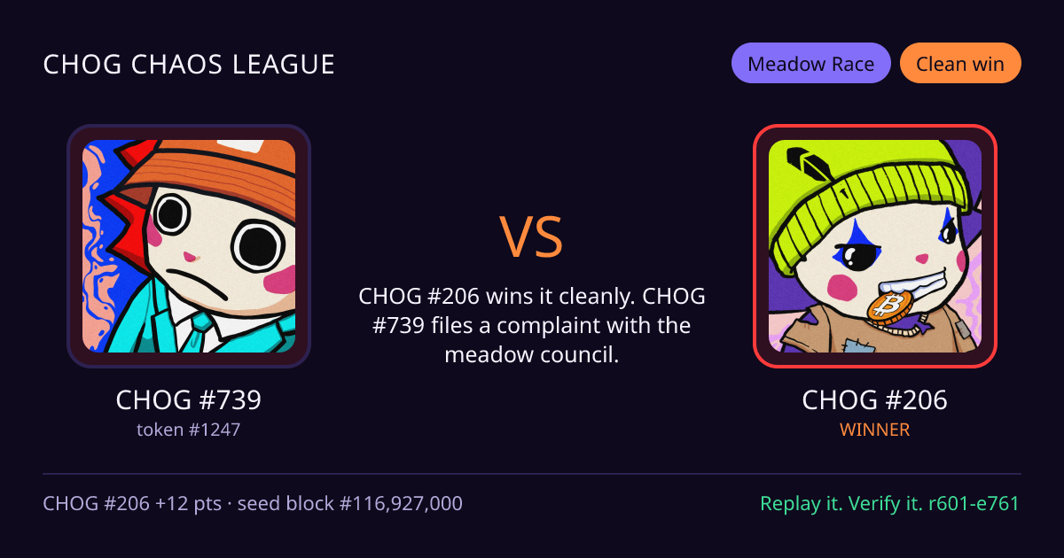 Highlight card: CHOG #739 versus CHOG #206