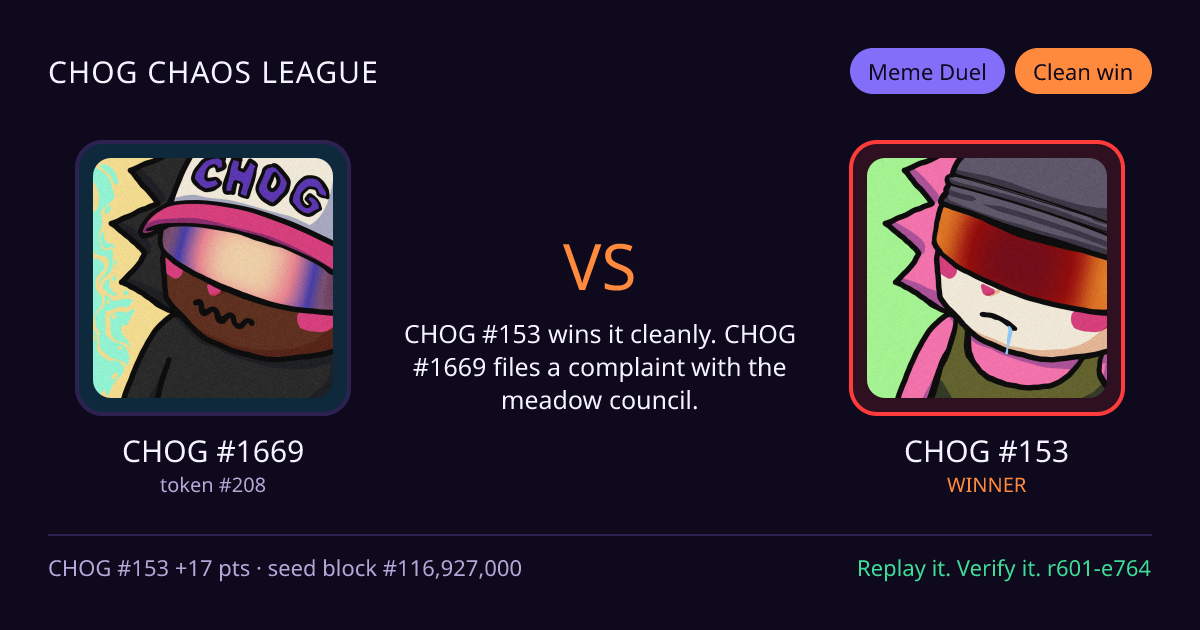 Highlight card: CHOG #1669 versus CHOG #153