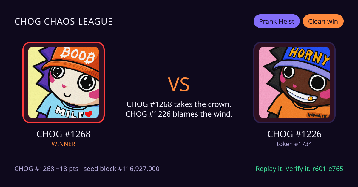 Highlight card: CHOG #1268 versus CHOG #1226