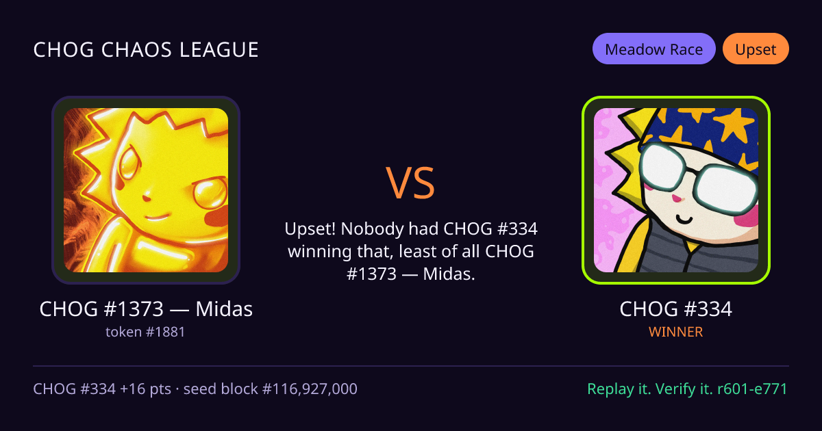 Highlight card: CHOG #1373 — Midas versus CHOG #334