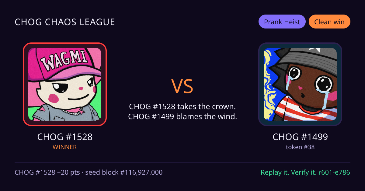 Highlight card: CHOG #1528 versus CHOG #1499