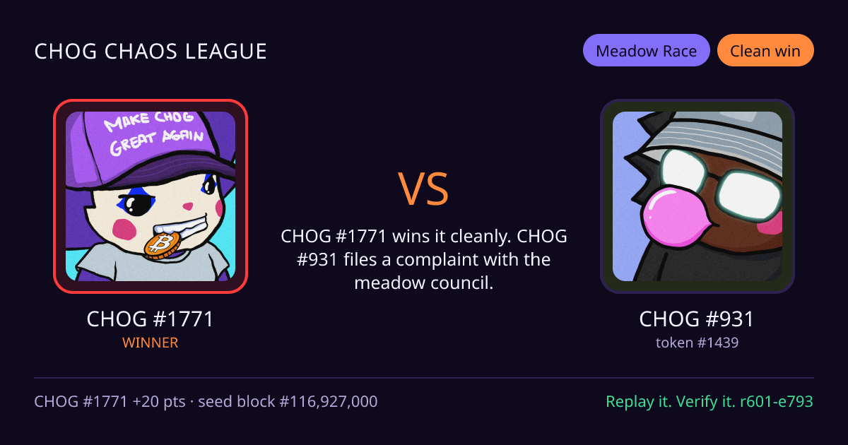 Highlight card: CHOG #1771 versus CHOG #931