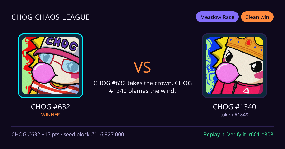 Highlight card: CHOG #632 versus CHOG #1340