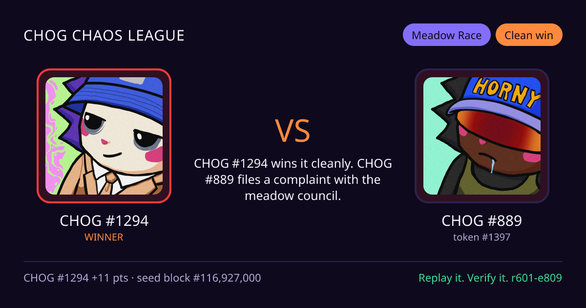 Highlight card: CHOG #1294 versus CHOG #889