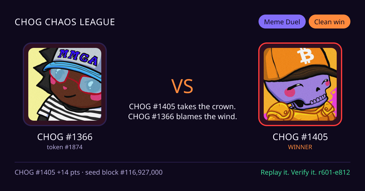 Highlight card: CHOG #1366 versus CHOG #1405
