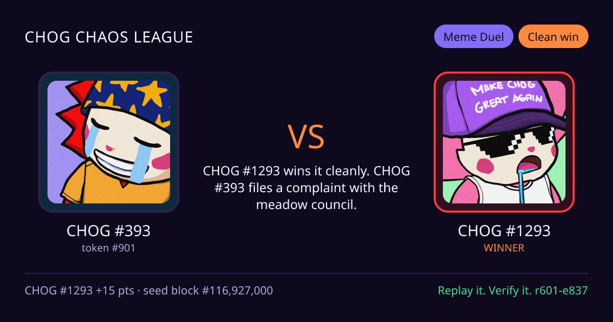 Highlight card: CHOG #393 versus CHOG #1293
