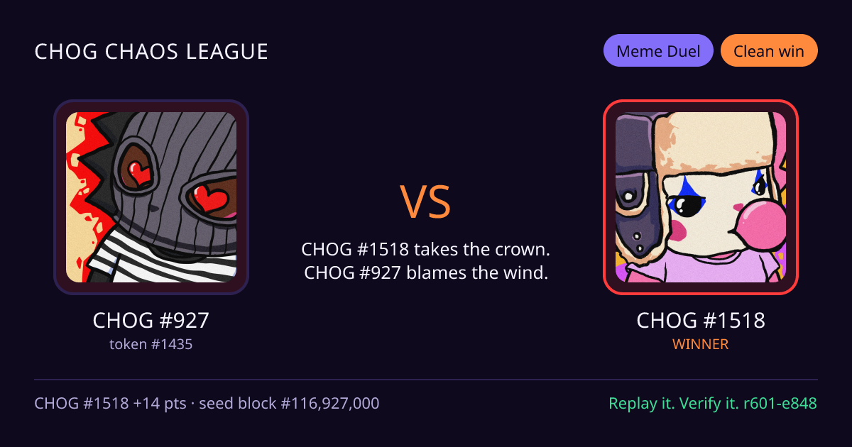Highlight card: CHOG #927 versus CHOG #1518