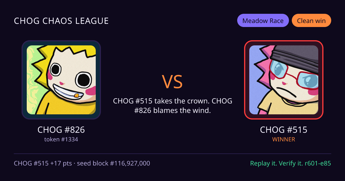 Highlight card: CHOG #826 versus CHOG #515