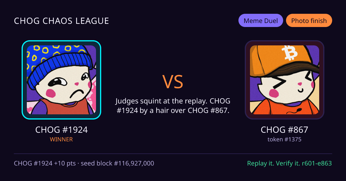 Highlight card: CHOG #1924 versus CHOG #867