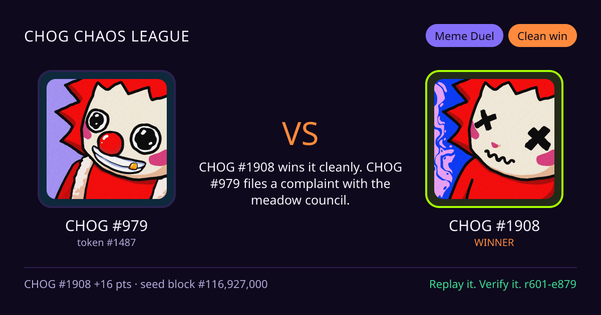 Highlight card: CHOG #979 versus CHOG #1908