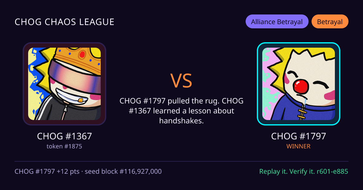 Highlight card: CHOG #1367 versus CHOG #1797