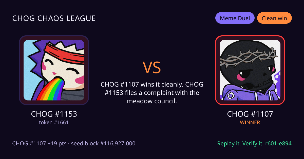 Highlight card: CHOG #1153 versus CHOG #1107
