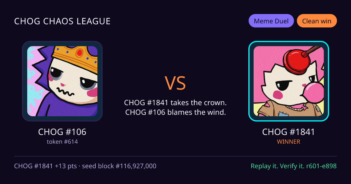 Highlight card: CHOG #106 versus CHOG #1841