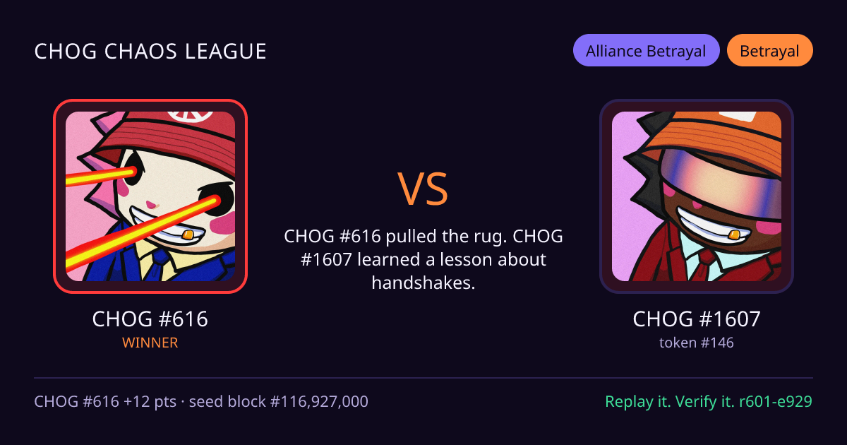 Highlight card: CHOG #616 versus CHOG #1607