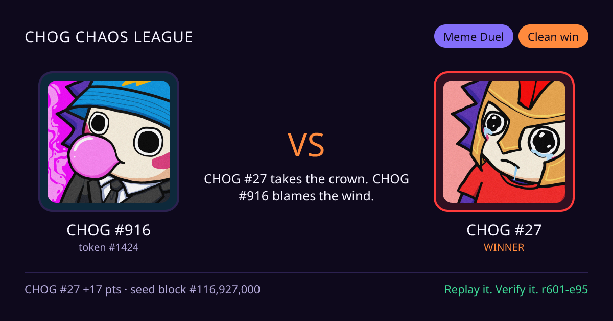 Highlight card: CHOG #916 versus CHOG #27
