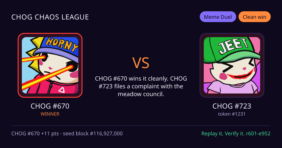 Highlight card: CHOG #670 versus CHOG #723