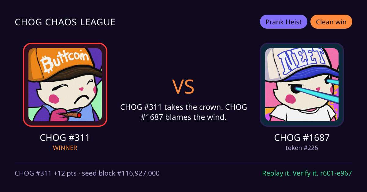 Highlight card: CHOG #311 versus CHOG #1687