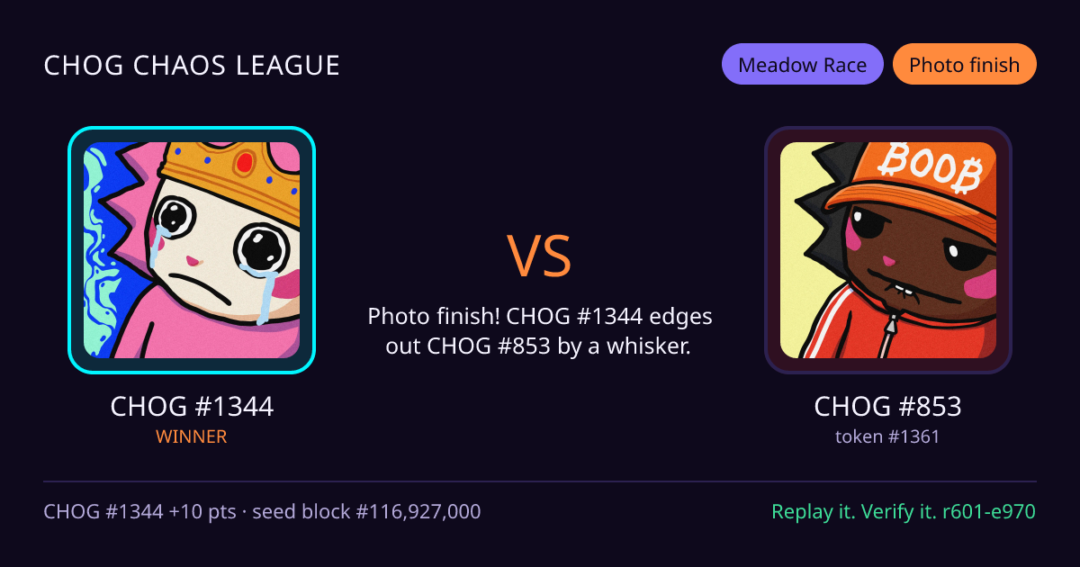 Highlight card: CHOG #1344 versus CHOG #853