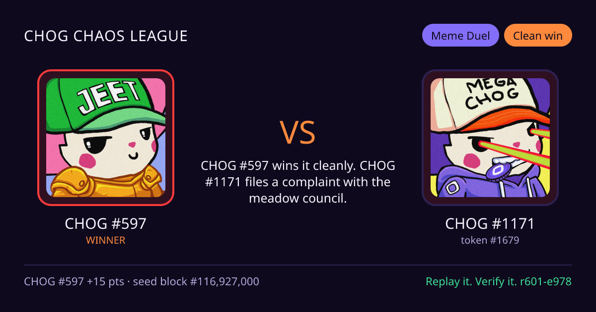 Highlight card: CHOG #597 versus CHOG #1171