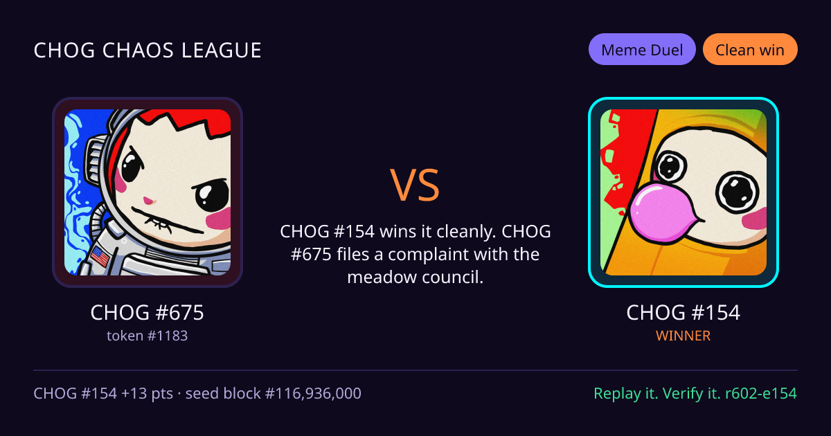 Highlight card: CHOG #675 versus CHOG #154