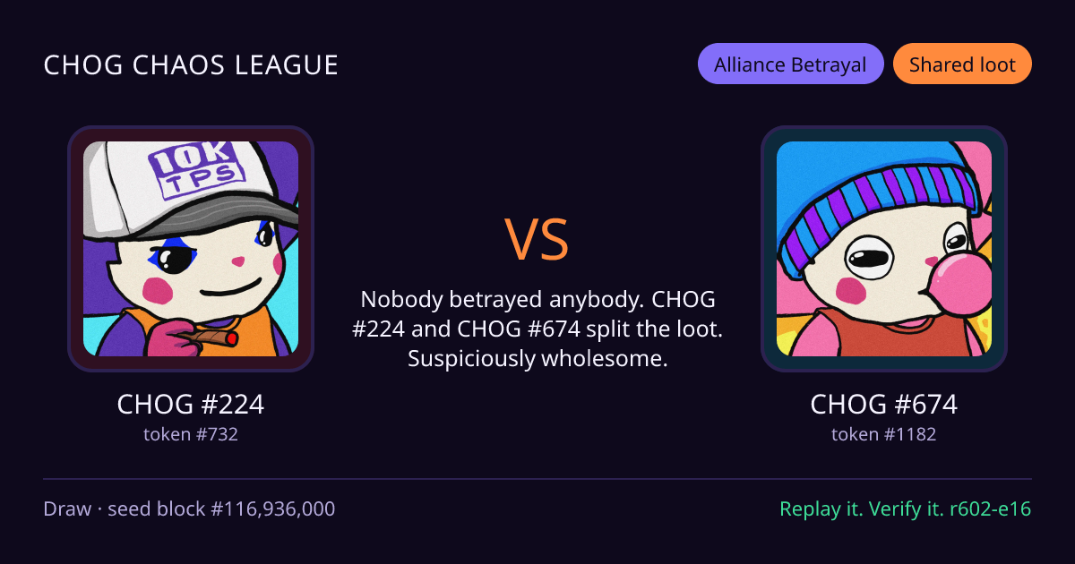 Highlight card: CHOG #224 versus CHOG #674