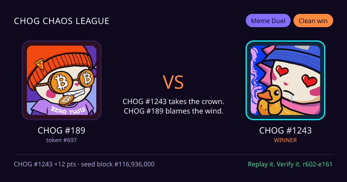 Highlight card: CHOG #189 versus CHOG #1243