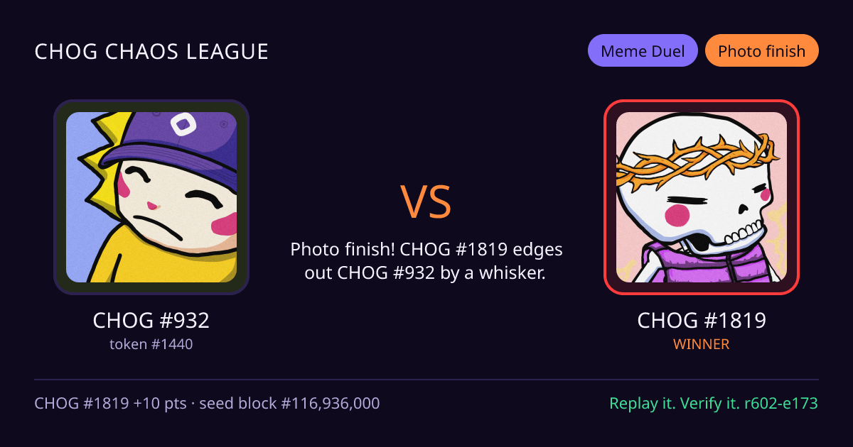 Highlight card: CHOG #932 versus CHOG #1819