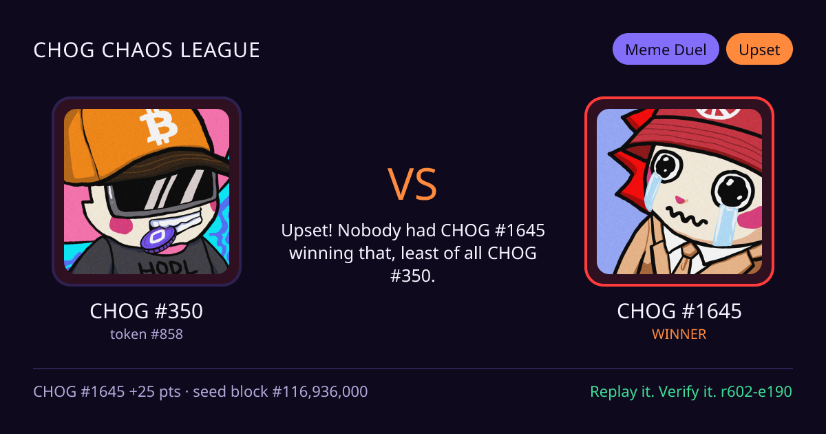 Highlight card: CHOG #350 versus CHOG #1645