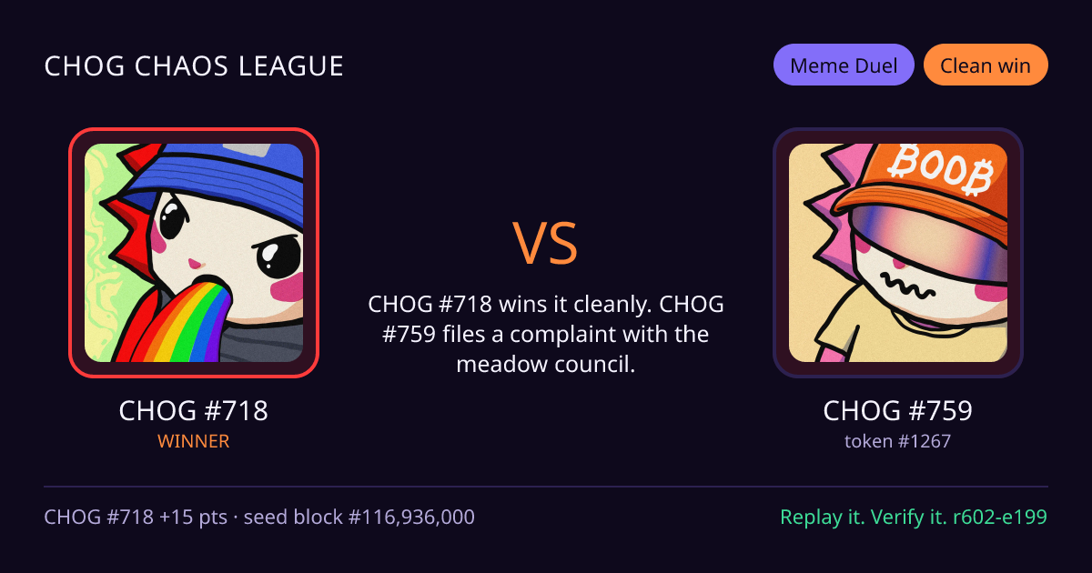 Highlight card: CHOG #718 versus CHOG #759