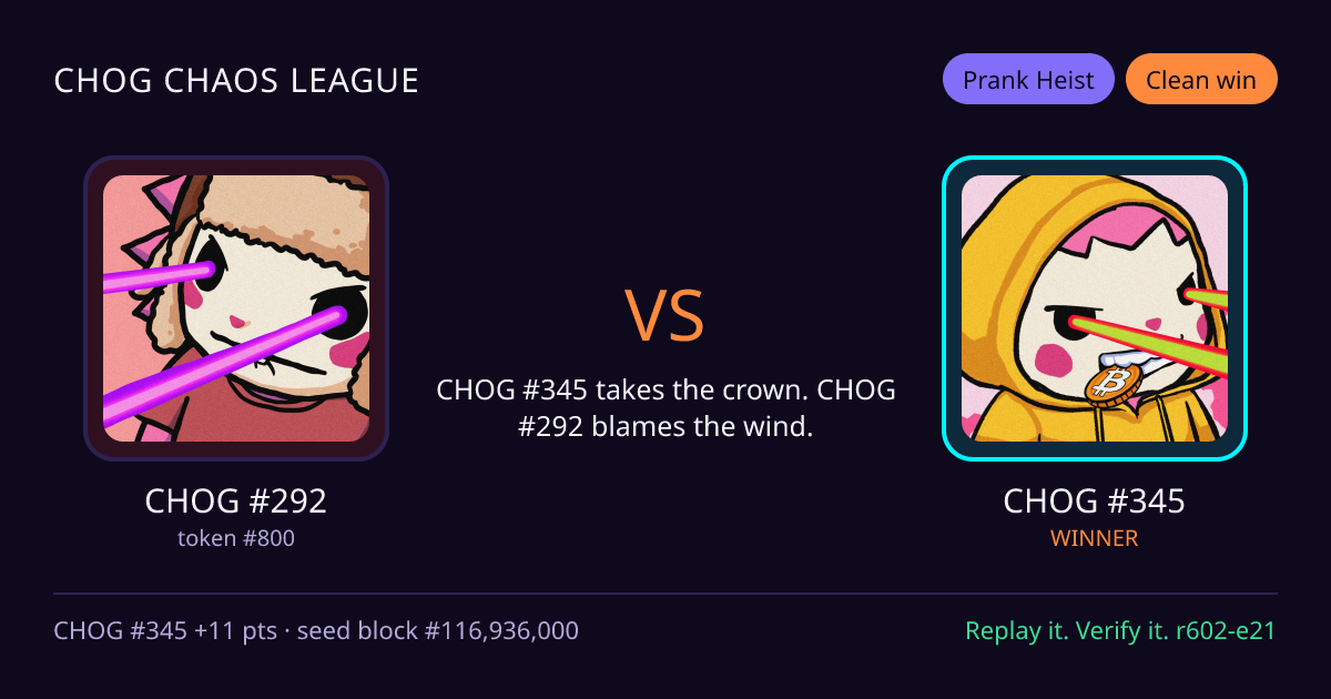 Highlight card: CHOG #292 versus CHOG #345