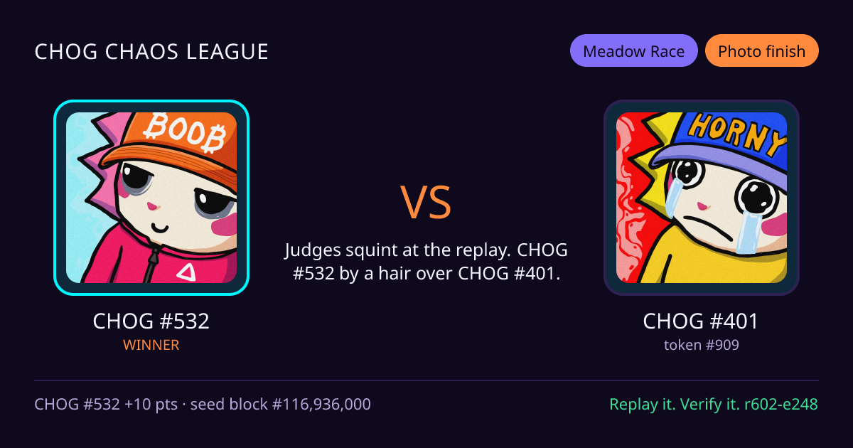 Highlight card: CHOG #532 versus CHOG #401