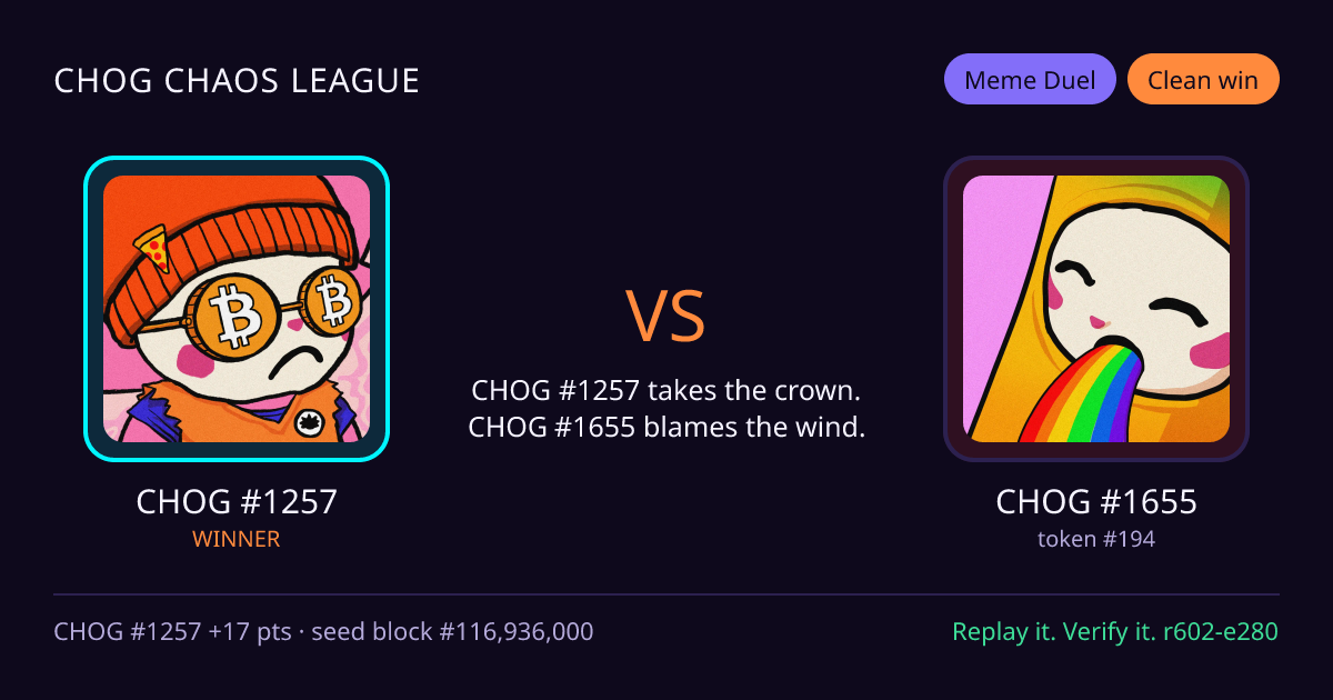 Highlight card: CHOG #1257 versus CHOG #1655